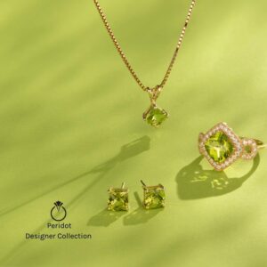 PEORA 14K Yellow Gold Peridot and Diamond Pendant for Women, Genuine Gemstone Birthstone, Hypoallergenic Solitaire, Oval Shape, 7x5mm, 1 Carat total