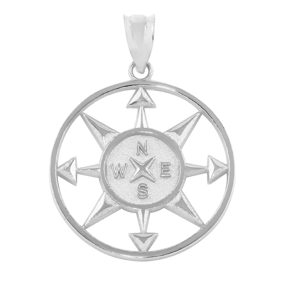 925 Sterling Silver Compass Navigation Round Pendant