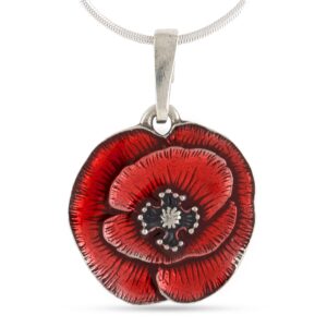 DANFORTH - Remembrance Poppy Snake Chain Necklace (Red) – Handcrafted Pewter Memorial Necklace – 18” – Made In USA