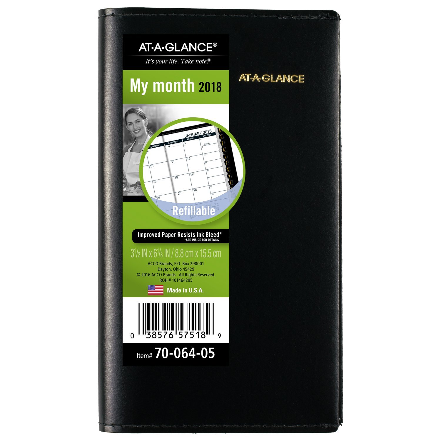 AT-A-GLANCE Monthly Planner, January 2018 - January 2019, 3-1/2" x 6-1/8", Black (7006405)