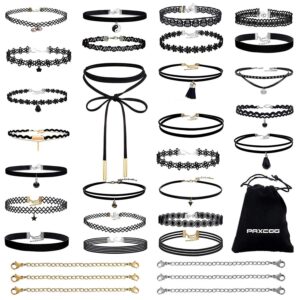 paxcoo 32 pcs choker necklaces set including 26 pcs black choker necklaces and 6 pcs extender chains for women ladies