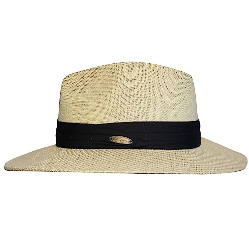 Panama Jack Matte Toyo Men's Straw Safari Sun Hat with 3-Pleat Ribbon Band (Black Band, Large/X-Large)