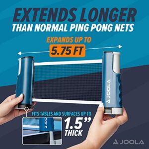 JOOLA Retractable Ping Pong Net With Clamps - Table Tennis Net Stretches 5.75' - Clamps on Table Up to 2” Thick - Optional Ping Pong Paddles and Balls