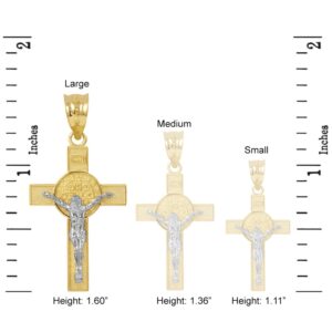 Solid 14k Two-Tone Gold St. Benedict Crucifix Cross Charm Pendant (1.60")