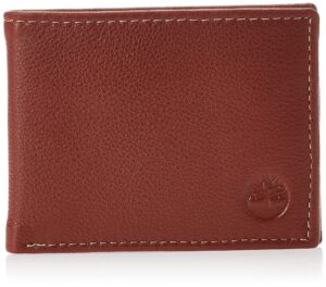 timberland mens wellington leather rfid bifold commuter security wallet, cognac, one size