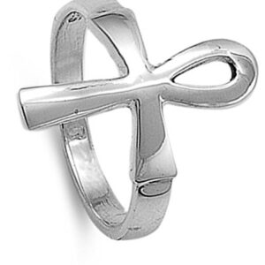 Sterling Silver Women's Men's Ankh Cross Ring Fashion 925 Band 19mm Size 12