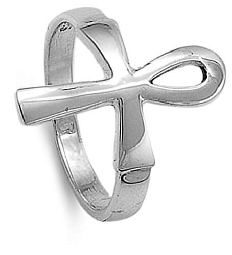 Sterling Silver Women's Men's Ankh Cross Ring Fashion 925 Band 19mm Size 12