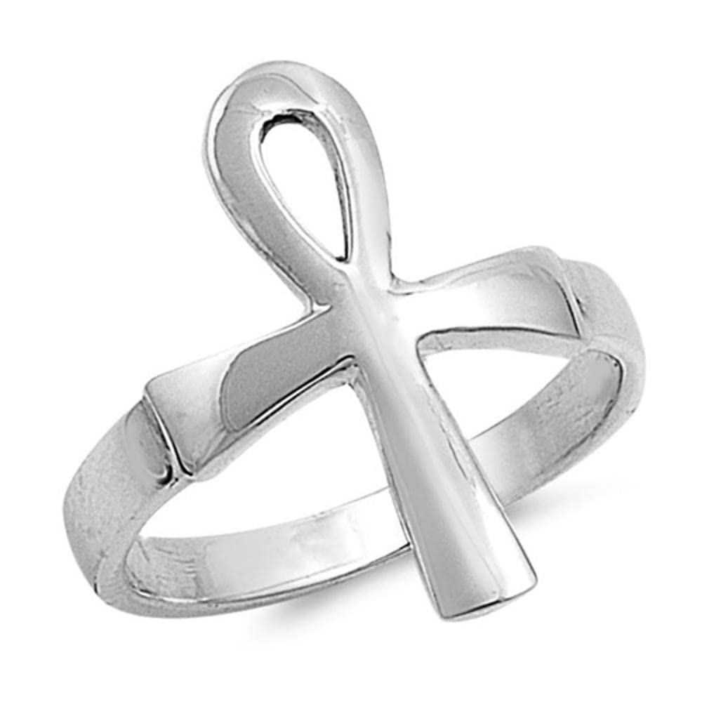 Sterling Silver Women's Men's Ankh Cross Ring Fashion 925 Band 19mm Size 12