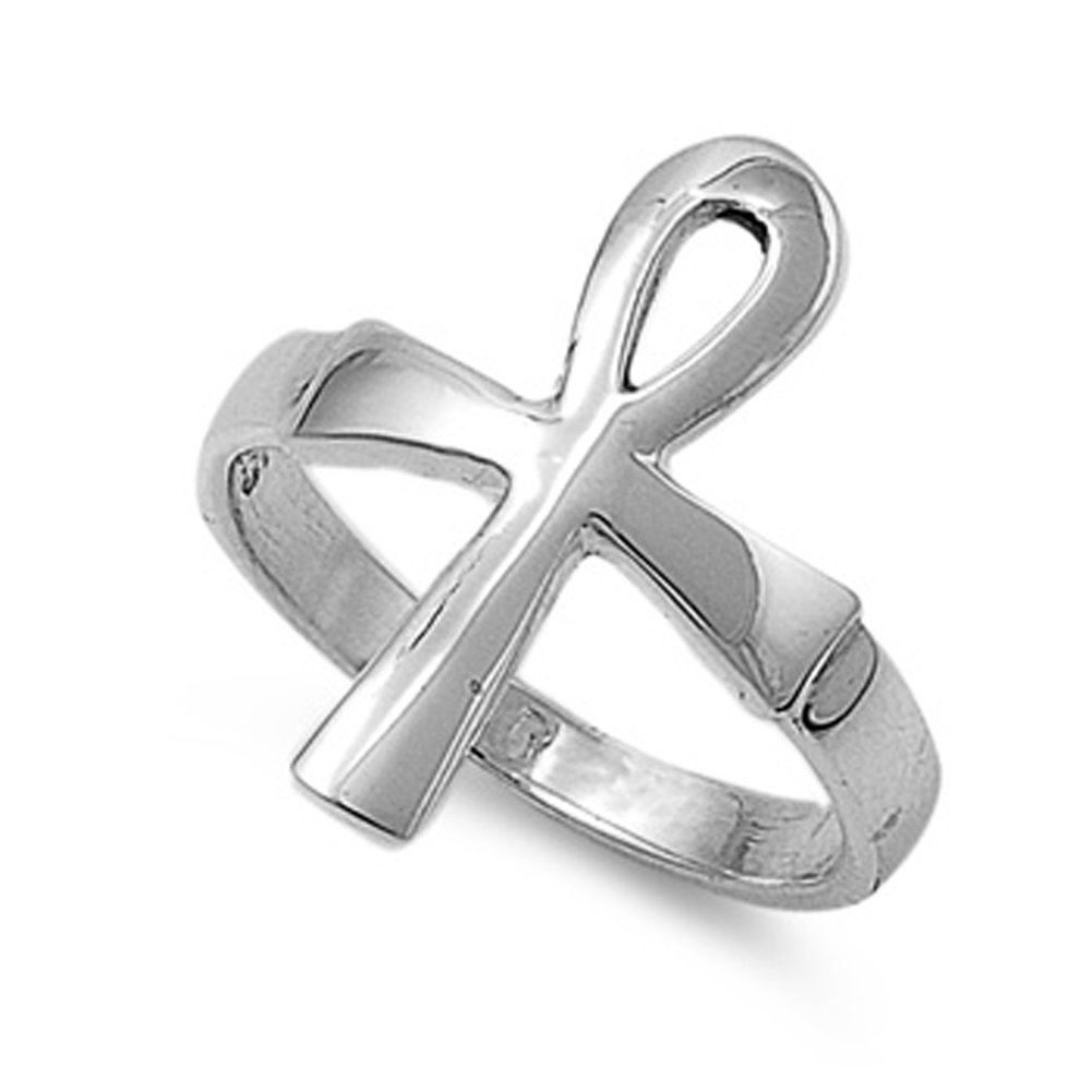 Sterling Silver Women's Men's Ankh Cross Ring Fashion 925 Band 19mm Size 12