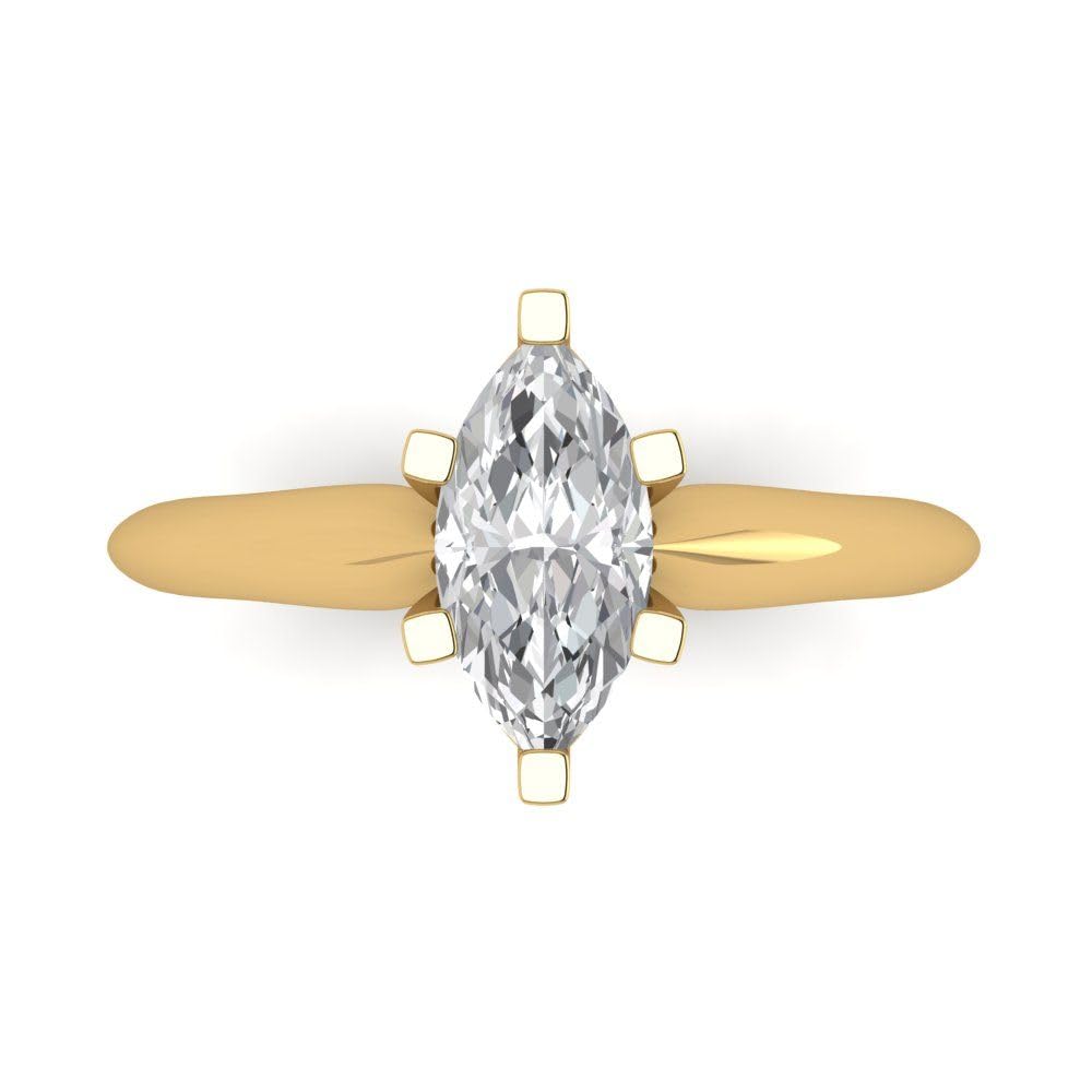 1 Ct Brilliant Marquise Cut Clear Simulated Diamond 14K Yellow Gold Solitaire Engagement Promise Bridal Ring Size 3.5