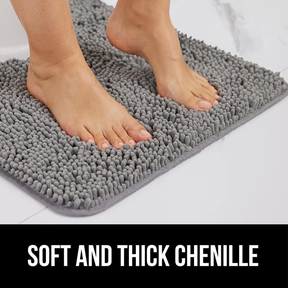 Gorilla Grip Bath Rug 30x20, Thick Soft Absorbent Chenille, Rubber Backing Quick Dry Microfiber Mats, Machine Washable Rugs for Shower Floor, Bathroom Runner Bathmat Accessories Decor, Grey