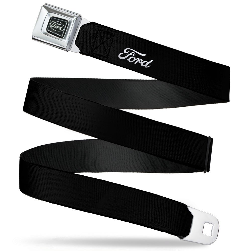 Buckle-Down Seatbelt Belt - FORD Script Single Black/White - 1.5" Wide - 32-52 Inches in Length