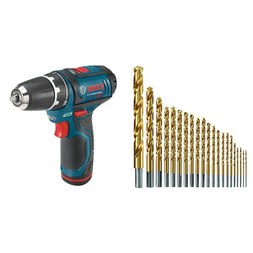 Bosch PS31-2A 12-Volt Max Lithium-Ion 3/8-Inch 2-Speed Drill/Driver Kit with 2 Batteries, Charger and Case w/ 21pc drill bit set