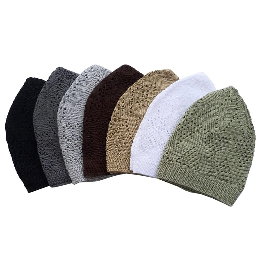 JILANI HANDICRAFT 7X Islamic Muslim Knitting Kufi Topi Prayer Hat Crochet Taqiyah Takke Skull Cap