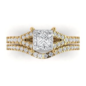 3.36 ct Princess Cut Clear Simulated Diamond 14k Yellow Gold Solitaire W/Accents Wedding Engagement Promise Ring size 8