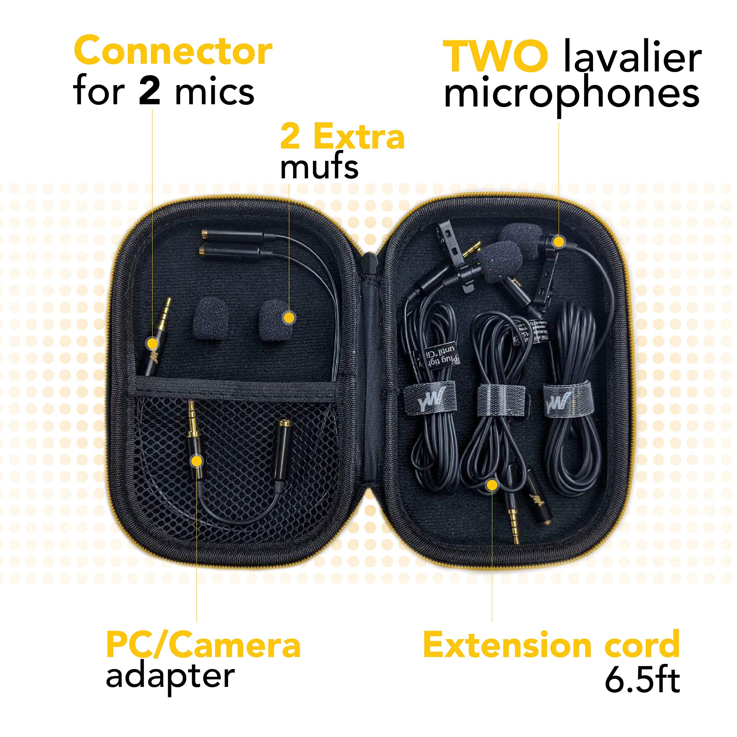 YelloWay Dual Lavalier Lapel Microphone - for Interviews - 2 Persons Podcast Microphone Pack - 2 Conference Room Omnidirectional Microphone Set