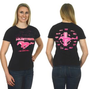 JH Design Women's Ford Mustang Collage T-Shirt a Short Sleeve Crew Neck Shirt (3X, CLG4-black/pink)