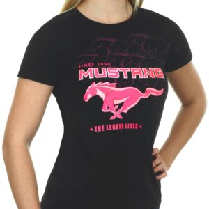 JH Design Women's Ford Mustang Collage T-Shirt a Short Sleeve Crew Neck Shirt (3X, CLG4-black/pink)