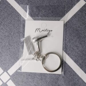 Meiligo® Fashion Woman Hairdresser Scissors Comb Stylist Key Chain Jewelry Pendant Hair Stylist Dryer Charm Necklace Set (Key Chain)