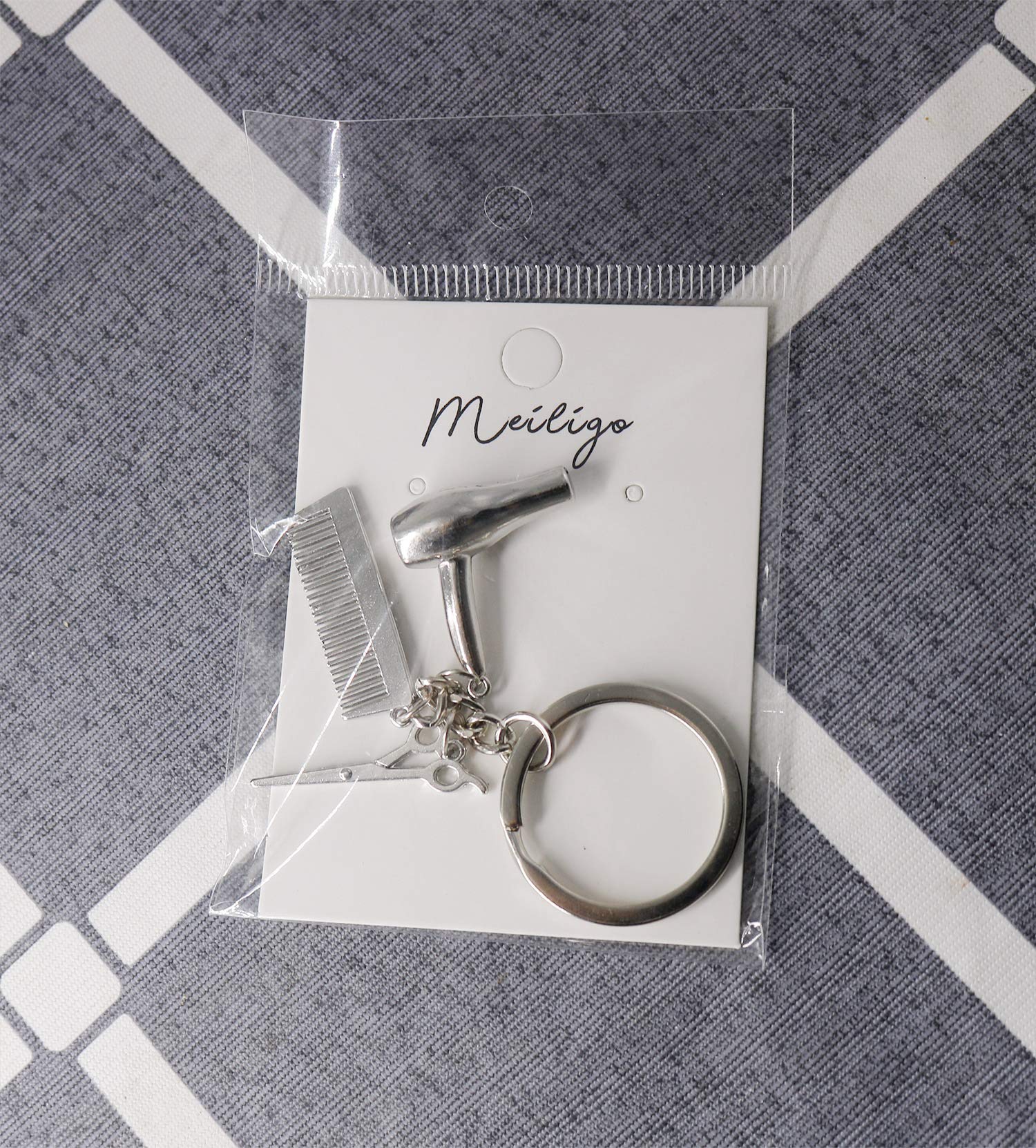 Meiligo® Fashion Woman Hairdresser Scissors Comb Stylist Key Chain Jewelry Pendant Hair Stylist Dryer Charm Necklace Set (Key Chain)