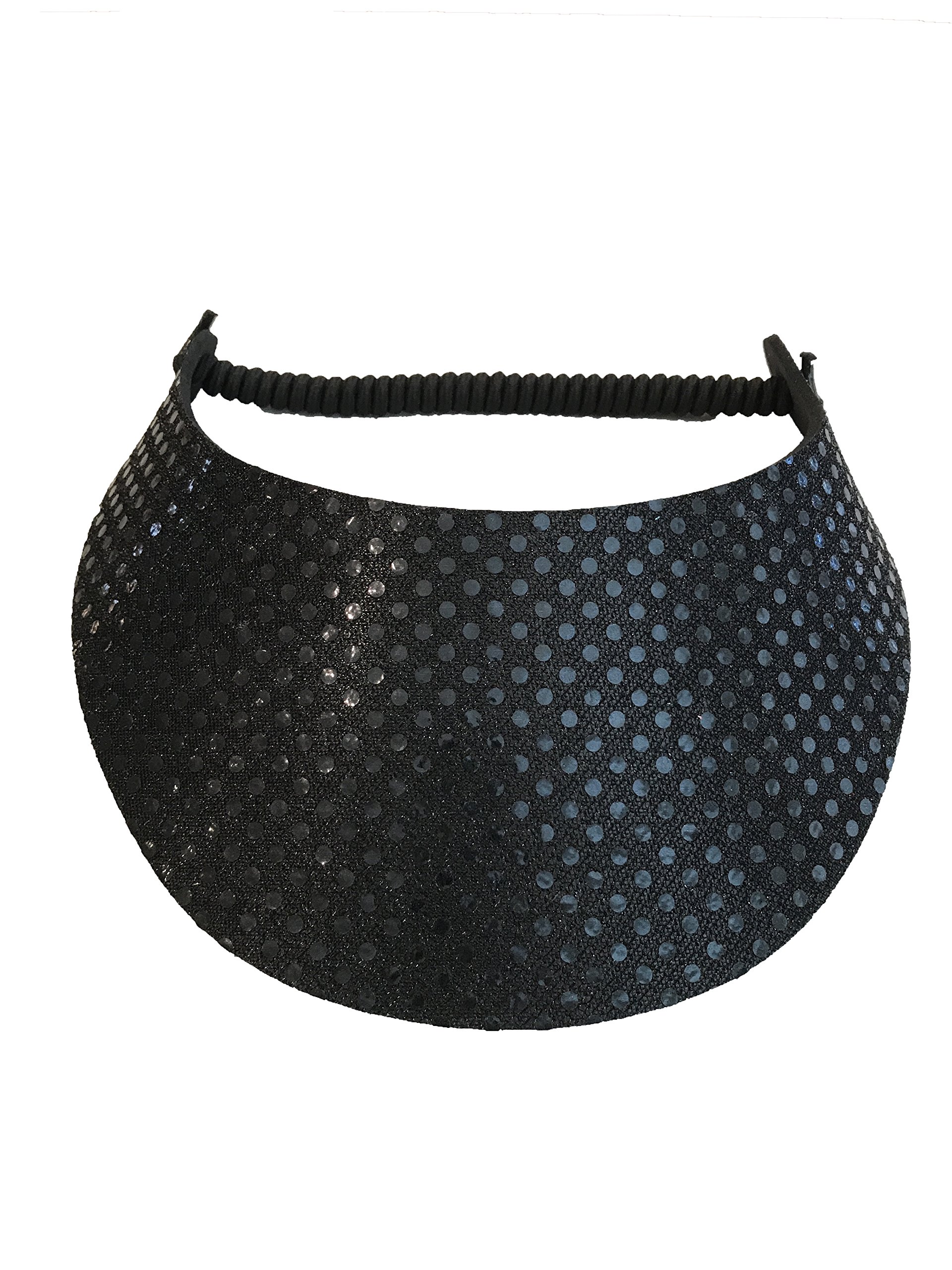 Pickleball - Fashion Fabric Foam Sun Visor for Women - Adjustable to Any Size Head - No Pressure & No Headache! | Black Glitz Design