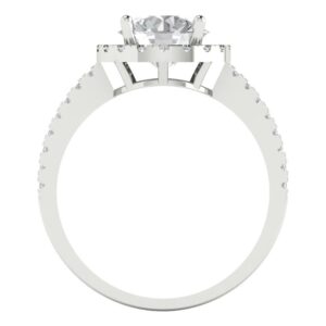 1.85 Ct Round Cut Clear Simulated Diamond 14K White Gold Halo Solitaire with Accents Engagement Promise Bridal Ring Size 5.25