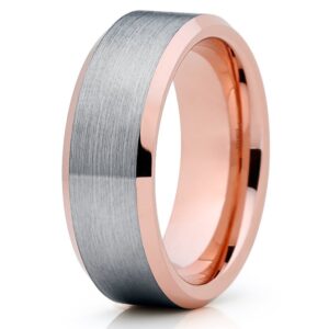 silly kings 8mm brushed gray tungsten carbide wedding ring rose gold bevel edge inlay unisex band 12