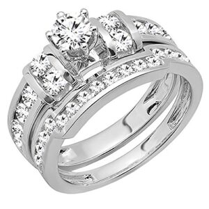 dazzlingrock collection 1.80 carat (ctw) 14k white gold round diamond bridal engagement ring wedding band set (size 10.25)