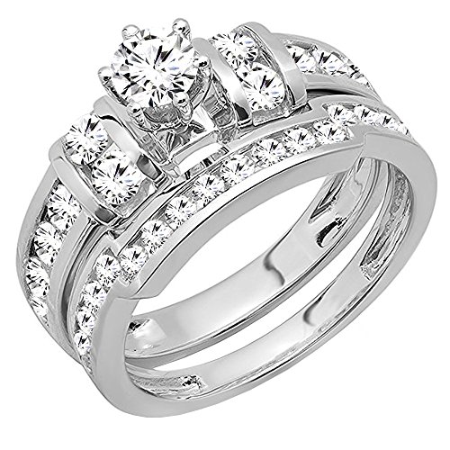 Dazzlingrock Collection 1.80 Carat (ctw) 14K White Gold Round Diamond Bridal Engagement Ring Wedding Band Set (Size 10.25)