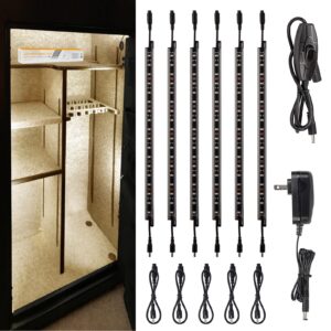 TORCHSTAR LED Safe Lighting Kit, (6) 12 Inch Linkable Light Bars + Rocker Switch + UL Power Adapter, 900LM, Input 100-240V, for Under Cabinet Gun Safe Locker Closet Showcase, 3000K Warm White