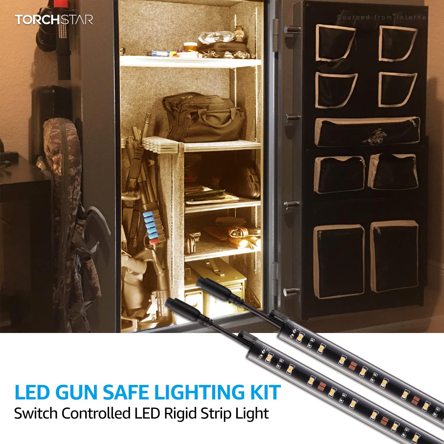 TORCHSTAR LED Safe Lighting Kit, (6) 12 Inch Linkable Light Bars + Rocker Switch + UL Power Adapter, 900LM, Input 100-240V, for Under Cabinet Gun Safe Locker Closet Showcase, 3000K Warm White