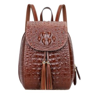 pijushi small crocodile leather backpack purse for women fashion casual backpack crocodile bag (b66810 brown)