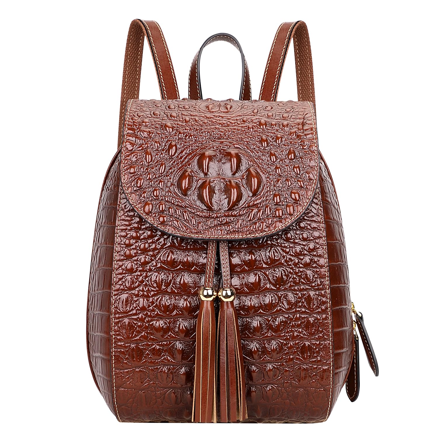 PIJUSHI Small Crocodile Leather Backpack Purse for Women Fashion Casual Backpack Crocodile Bag (B66810 brown)