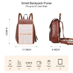 PIJUSHI Small Crocodile Leather Backpack Purse for Women Fashion Casual Backpack Crocodile Bag (B66810 brown)