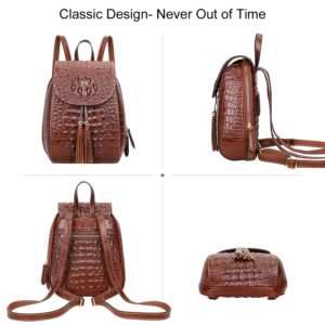 PIJUSHI Small Crocodile Leather Backpack Purse for Women Fashion Casual Backpack Crocodile Bag (B66810 brown)