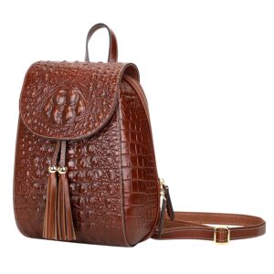 PIJUSHI Small Crocodile Leather Backpack Purse for Women Fashion Casual Backpack Crocodile Bag (B66810 brown)