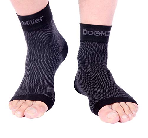 Doc Miller Foot Ankle Compression Sleeve Support for Pain Relief, Achilles Tendonitis, Neuropathy - Nano Socks for Women & Men, Toeless Socks - Compress Sleeves for Fatigue, Feet Relief, Black, Large