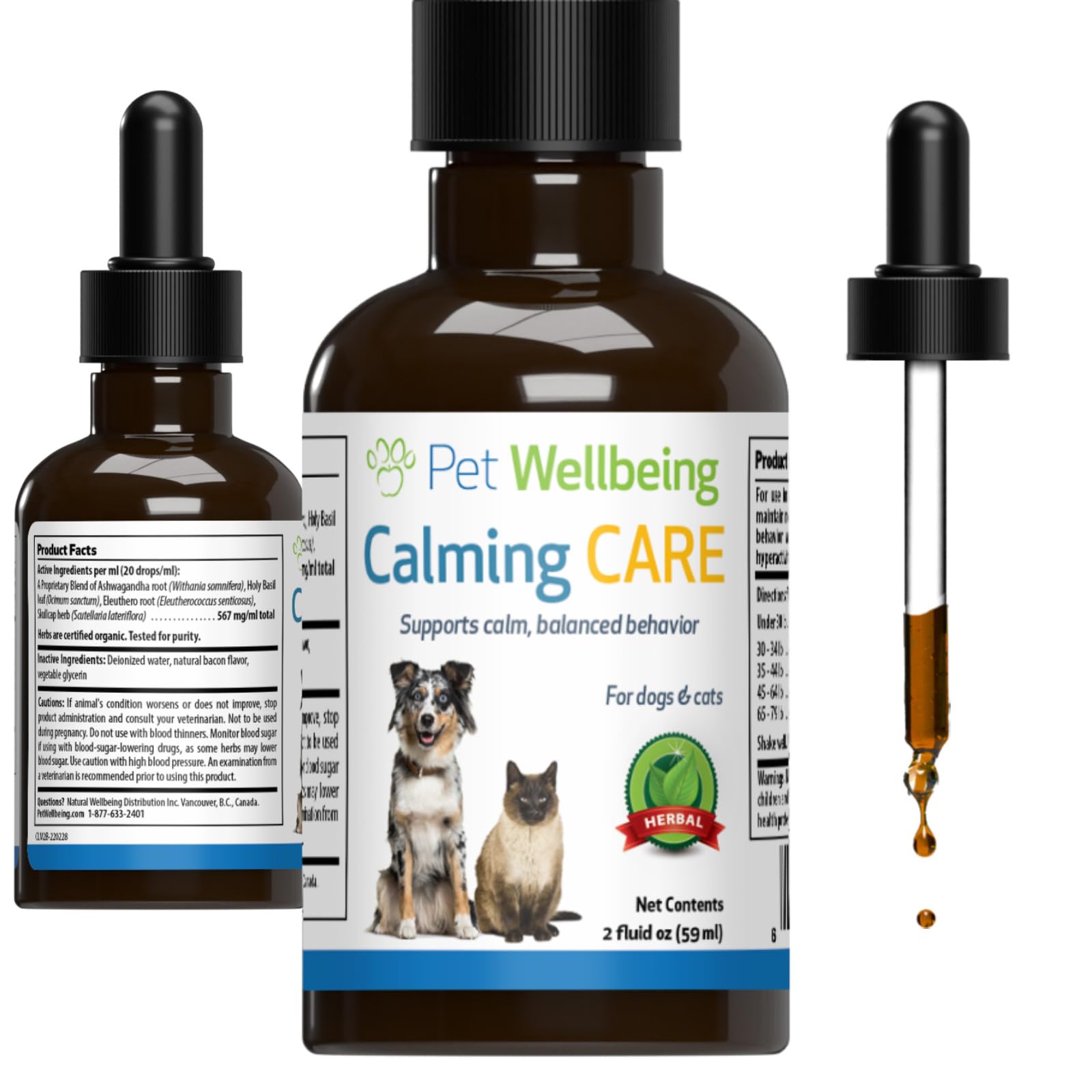 Pet Wellbeing Calming Care for Cats - Vet-Formulated - Supports Calm & Relaxed Nervous System - Natural Herbal Supplement 2 oz (59 ml)