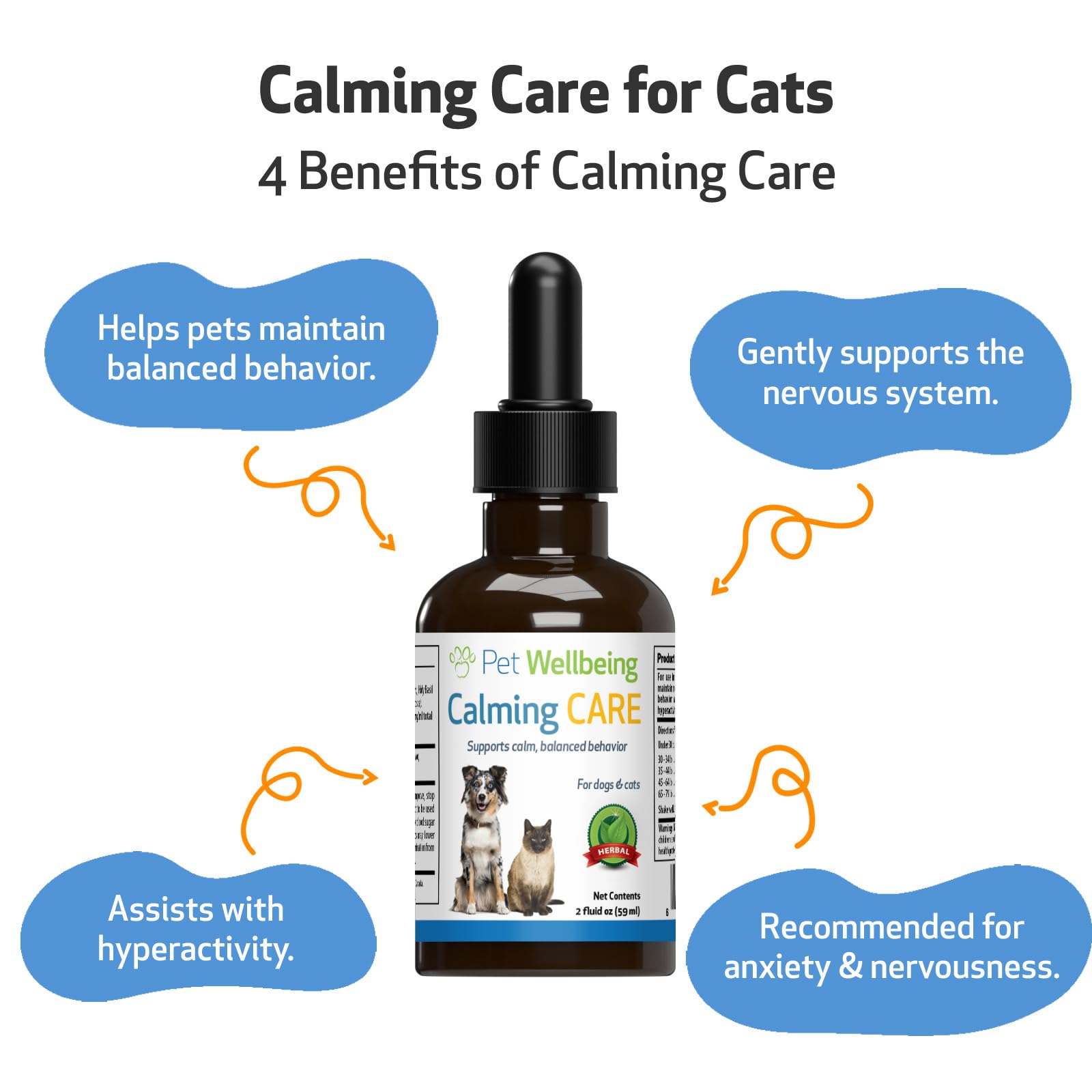 Pet Wellbeing Calming Care for Cats - Vet-Formulated - Supports Calm & Relaxed Nervous System - Natural Herbal Supplement 2 oz (59 ml)