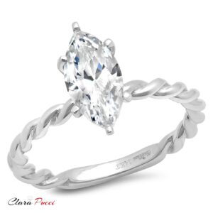 2 Ct Brilliant Marquise Cut Clear Simulated Diamond 14K White Gold Solitaire Engagement Promise Bridal Ring Size 6.25