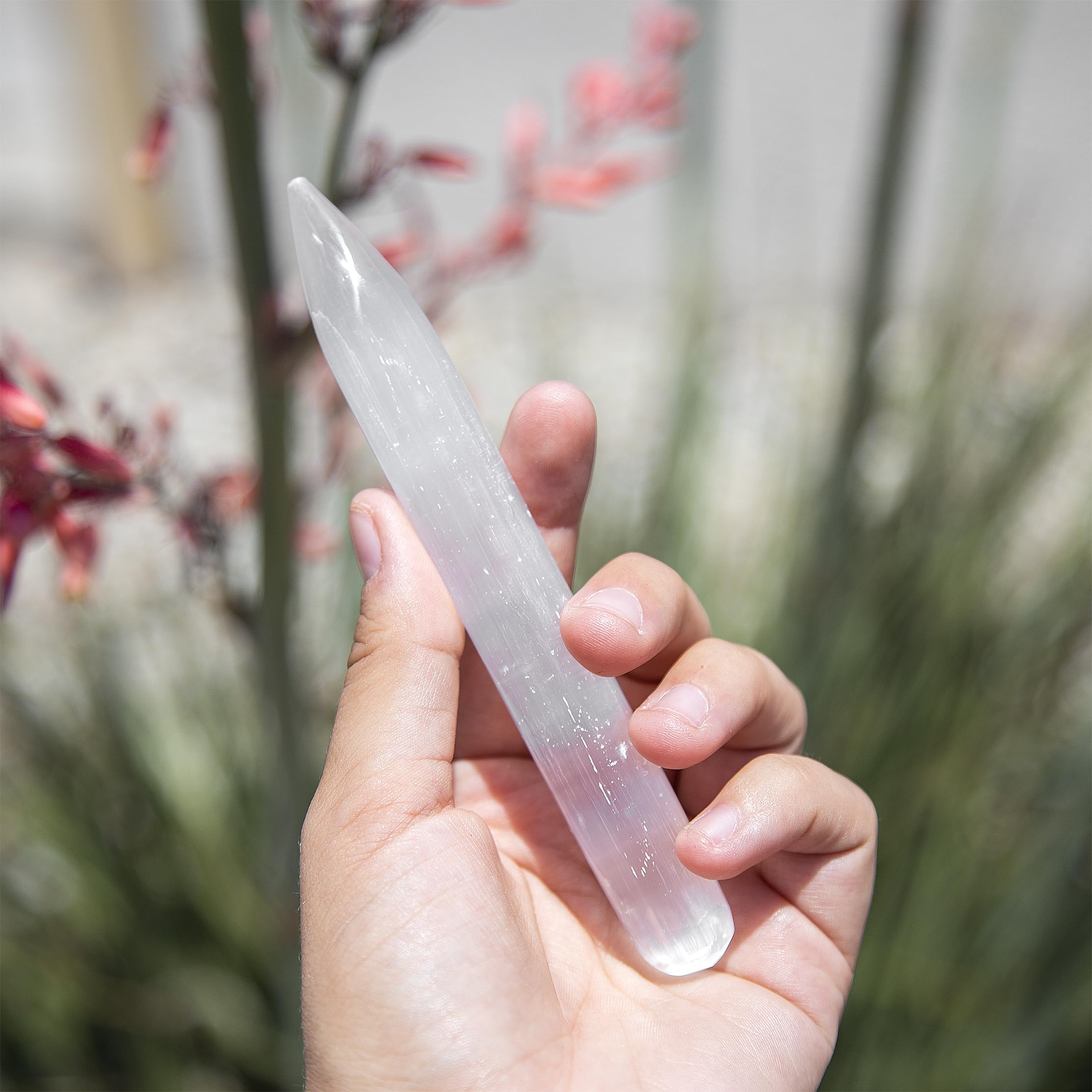 7 pcs Selenite Sampler Set / Healing Kit: 1 Selenite Tower, Palm Stone-1 Oval 1 Heart, 3 Wands-Blunt Pointed and Raw,and 1 Desert Rose with a Certificate of Authenticity