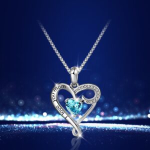 Mother's Birthday Gift I Love You Mom S925 Sterling Silver Heart Pendant Necklace