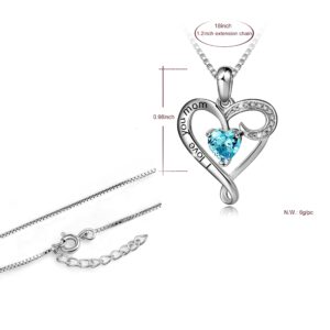 Mother's Birthday Gift I Love You Mom S925 Sterling Silver Heart Pendant Necklace