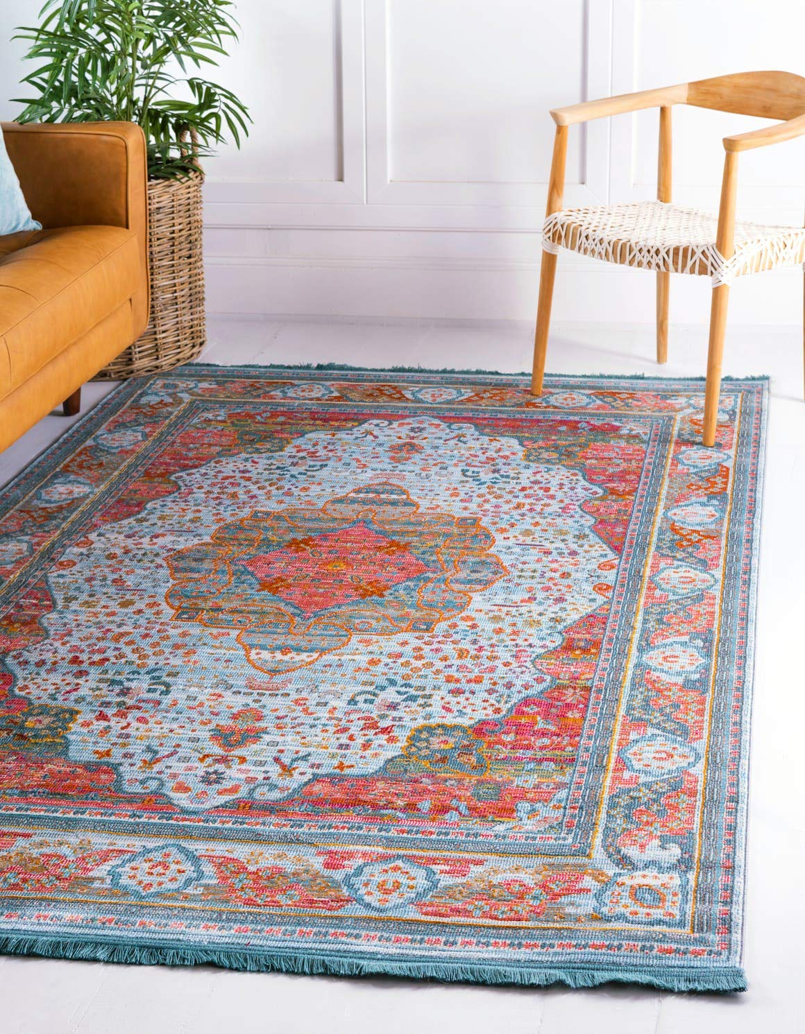 Unique Loom Baracoa Collection Area Rug - Malecon (5' 5" x 8' Rectangle, Light Blue/ Orange)