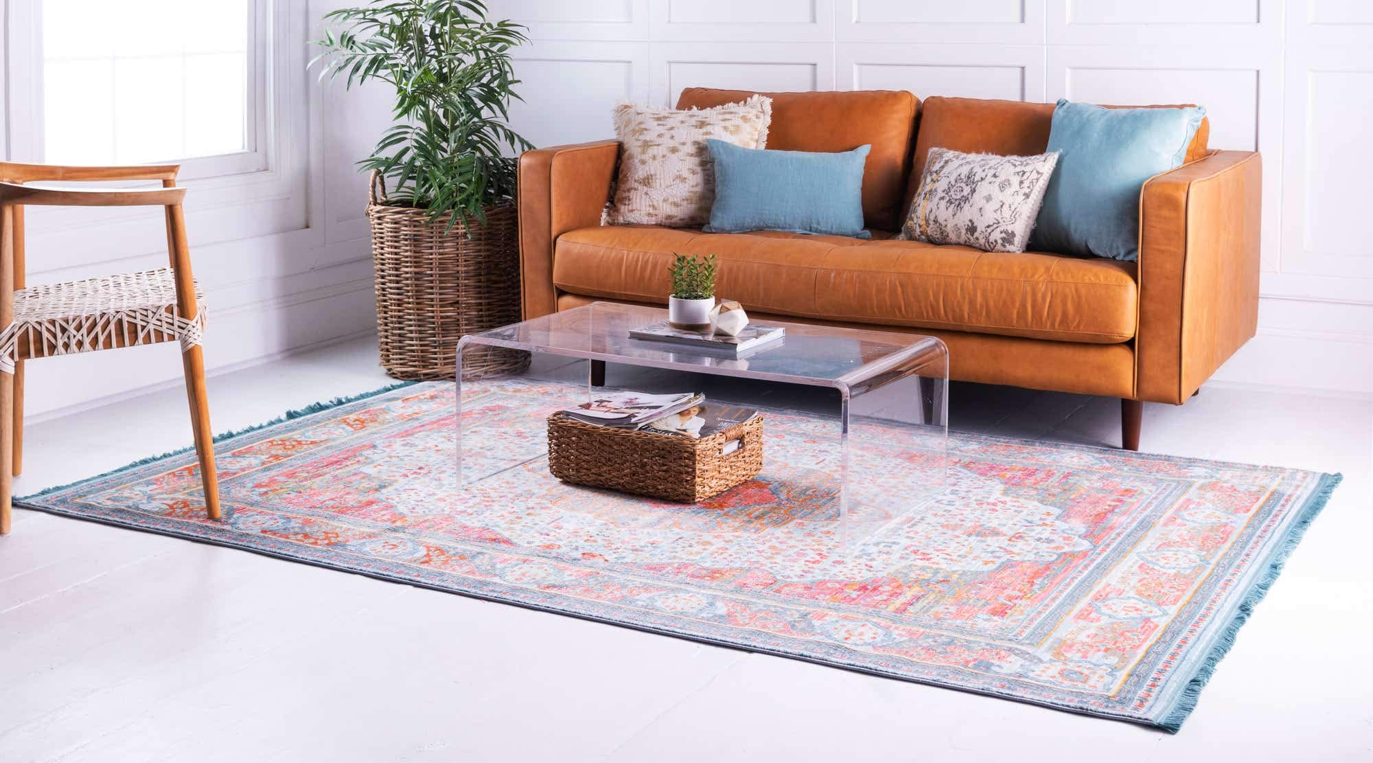 Unique Loom Baracoa Collection Area Rug - Malecon (5' 5" x 8' Rectangle, Light Blue/ Orange)