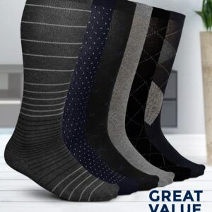 Pembrook Light Compression Socks for Men - 6 Pairs | 8-15 mmHg Cotton Compression Socks Men | Polkadots, Stripes, Argyle, Grey, Black Compression Socks for Men | Support Socks for Men