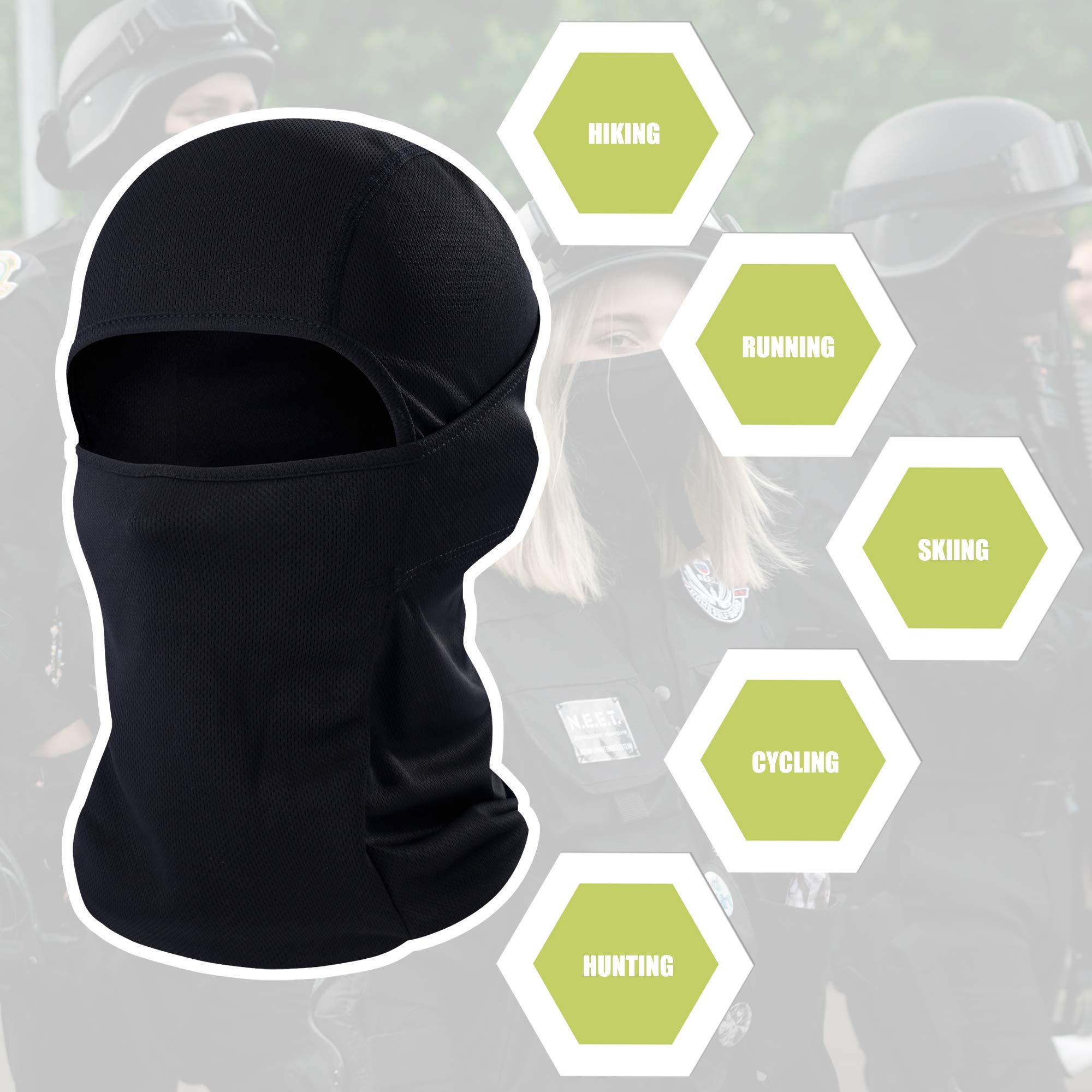 Balaclava Face Mask Adjustable Windproof UV Protection Hood (Black)