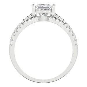 3.36 ct Princess Cut Clear Simulated Diamond 14k White Gold Solitaire W/Accents Wedding Engagement Promise Ring size 4.75