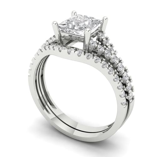 3.36 ct Princess Cut Clear Simulated Diamond 14k White Gold Solitaire W/Accents Wedding Engagement Promise Ring size 4.75