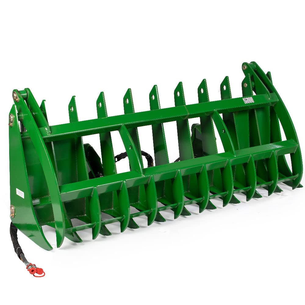 Titan Attachments 84in Clamshell Root Grapple Rake Fits John Deere Global Euro Loaders, Twin 3,000 PSI Cylinders, Brush Debris Landscaping Grapple